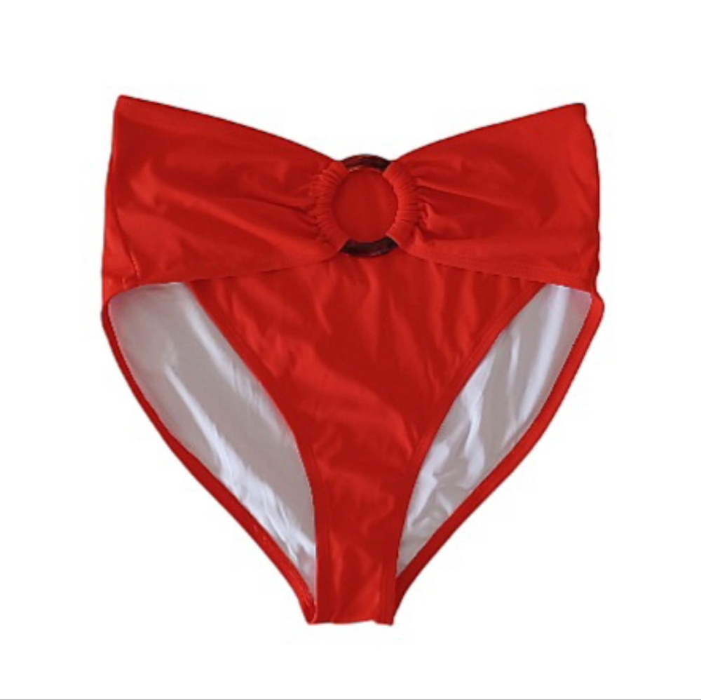 Venus Ring Inspired High-Waisted Red Bikini Bottoms, Size 12
